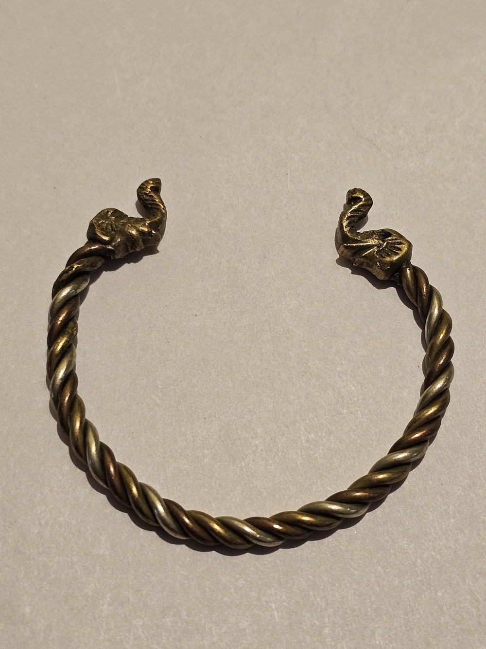 Braided Elephant Cuff Bracelet in Antique Brass